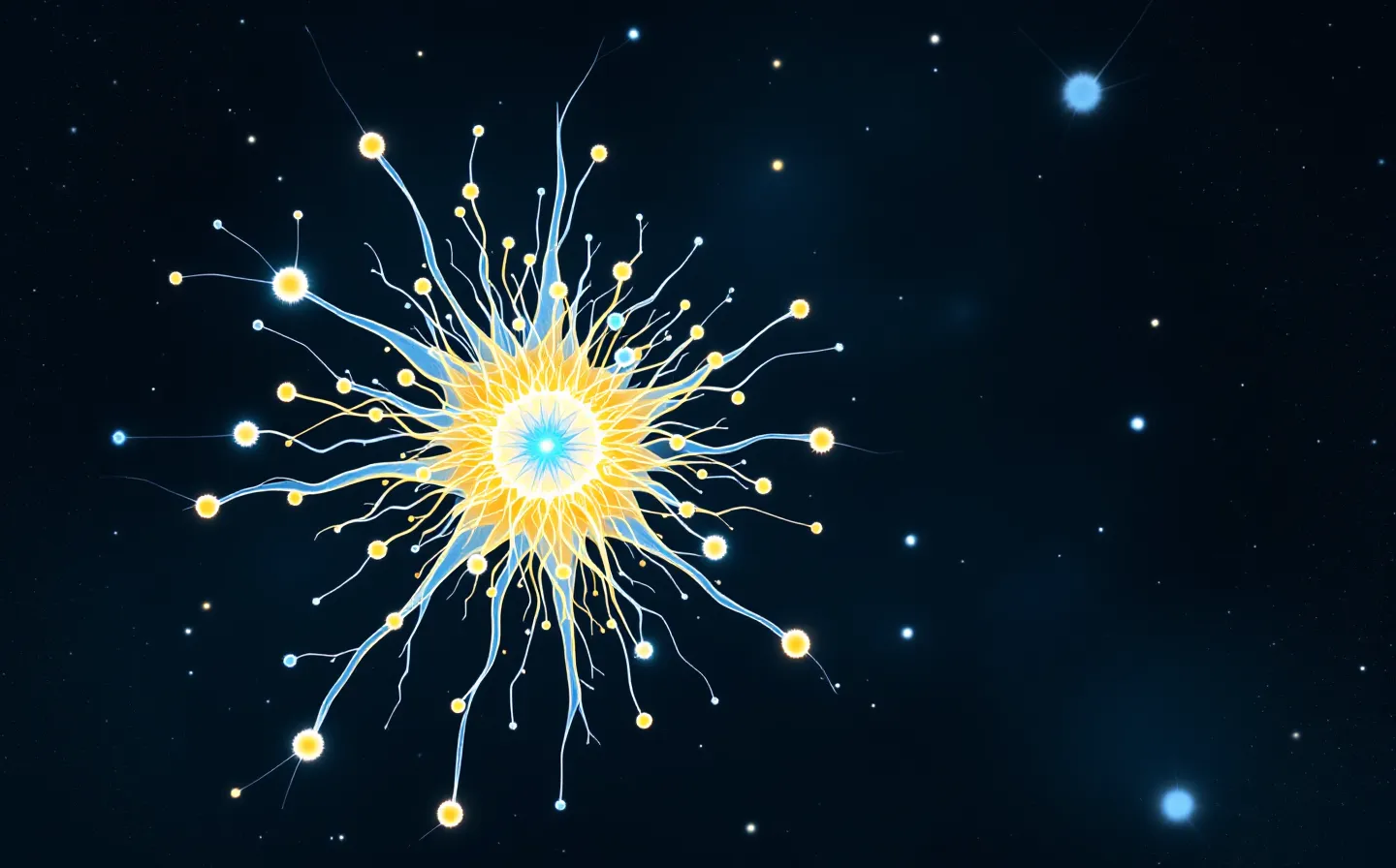 A central dendritic-cell star node receiving a ligand and radiating edges to surrounding T-cell nodes on a Prussian grid